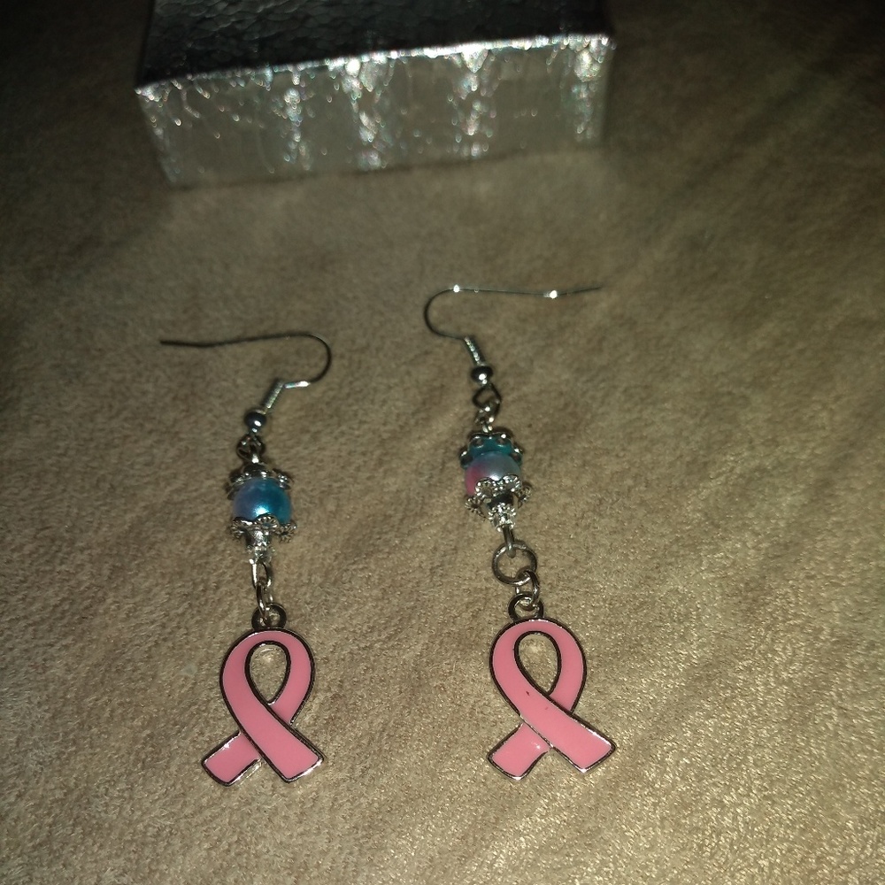Breast cancer awareness themed earrings,handmade